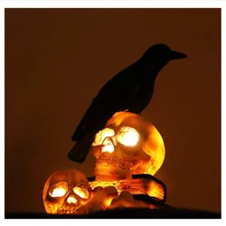 Creative Crow Skeleton Skull Head Lamp, Funny Decorative Night Light Crows Perched On Skeletons and Books