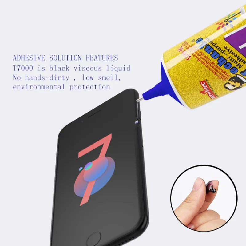 Mekanik T-7000 Multi-Tujuan Resin Epoxy Adhesive Hitam Lem Cair Tidak Ada Korosi untuk Ponsel Layar Sentuh Kerajinan Alat Perbaikan