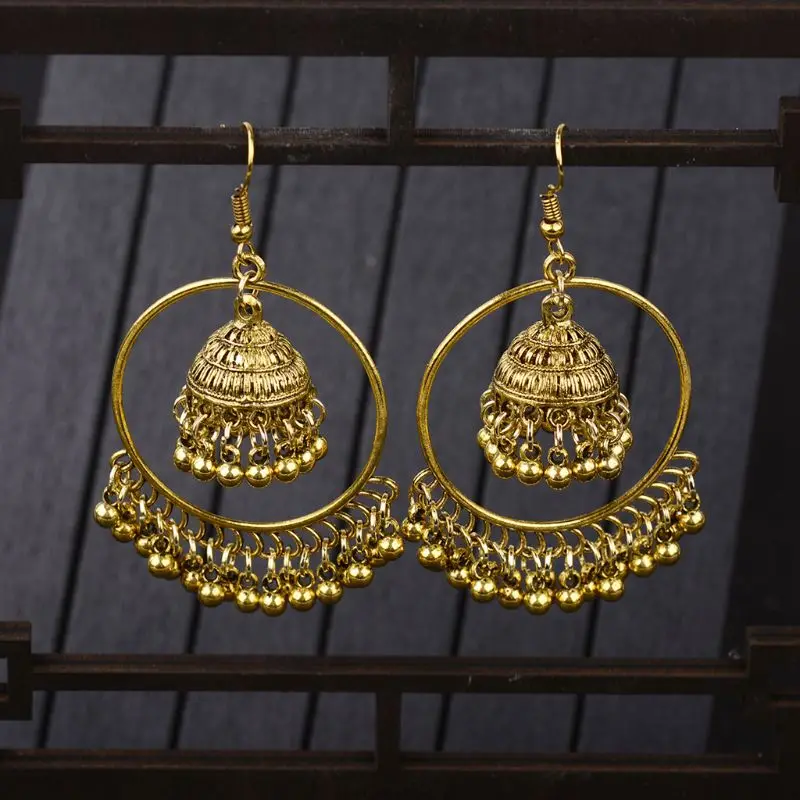 Этнические индийские Jhumka Jhumki ювелирные изделия колокольчики висячие серьги с кисточкой женские X4YA