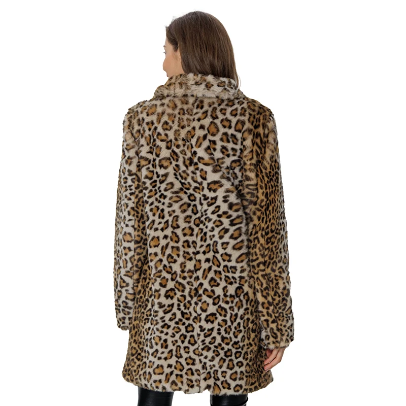 Giolshon-cárdigan esponjoso con estampado de leopardo para mujer, chaqueta de lana de imitación, abrigo de leopardo