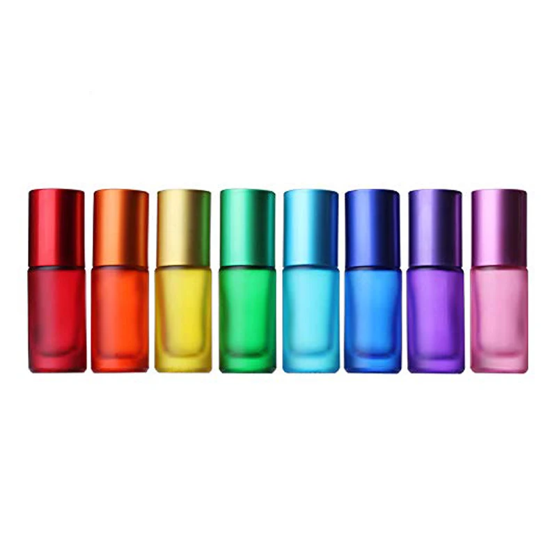 

50pcs 5ml Thick Frosted Colorful Glass Essential Oil Perfume Roller Bottles Portable Travel Refillable Rollerball Vial