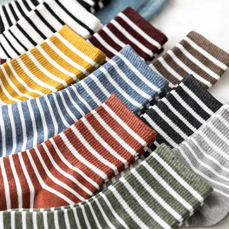 Socks Women Striped Japanese Cute 5 Pairs Thick Elasticity Simple Candy Colors Leisure Daily All-match Hot Sale Winter Fashion