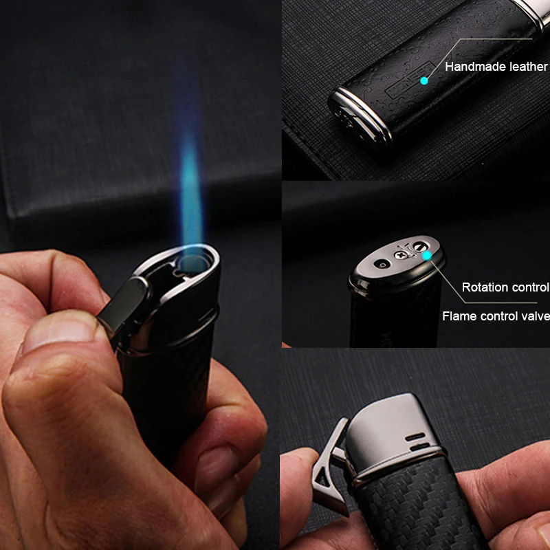 HONEST Jet Torch Lighter Butane Gas Leather Metal Cigar Lighters With Gift Box Cigarette lighter Without Gas