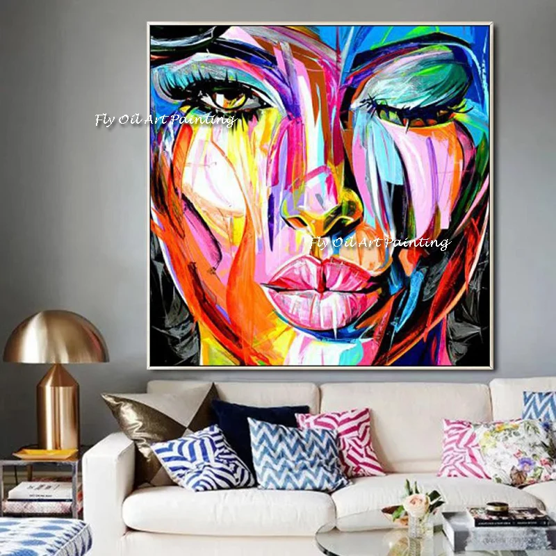 

The 100%Hand Painted Modern Francoise Nielly Palette Knife Portrait Face Oil Painting Character Figure Canvas Wall Art For Home