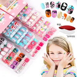 120pcs doces criança dicas de unhas crianças unhas falsas meninas dos desenhos animados imprensa sobre as unhas colorido festival cobertura completa unhas bonito manicure ferramentas