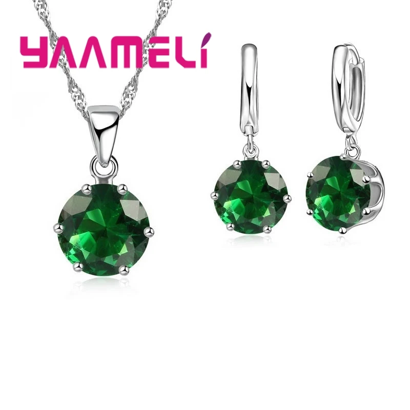 925 Sterling Silber Schmuck Geschenk Set 17 Farben Cubic Zirkon Anhänger Halskette Halskette Kristall Frauen Hochzeit Engagement Zubehör