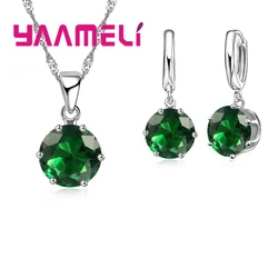 925 Sterling Silber Schmuck Geschenk Set 17 Farben Cubic Zirkon Anhänger Halskette Halskette Kristall Frauen Hochzeit Engagement Zubehör