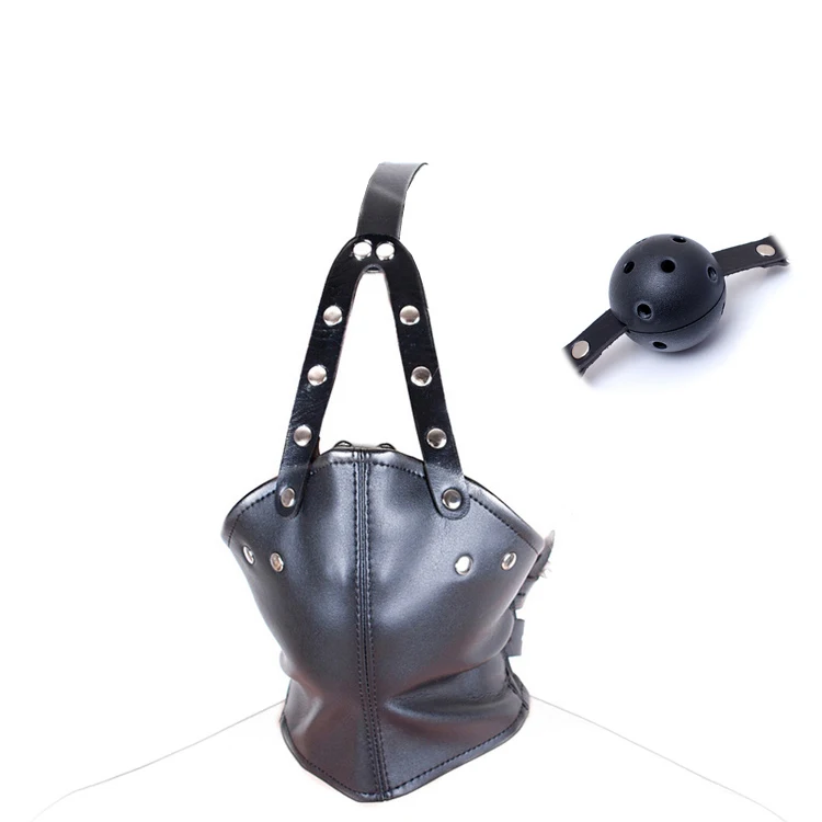 Fetish Bondage Leather Head Harness Strap with Hard Ball Gag Sex Toys for Bdsm Flirt Oral Fixation Mouth Stuffed Erotic Products