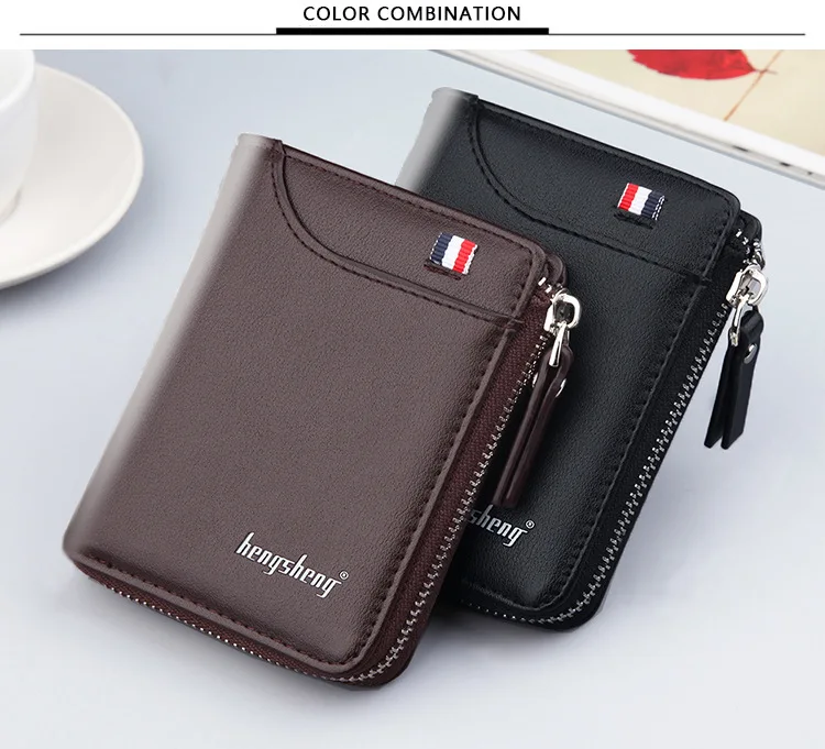 Men's Short PU Leather Wallet with Zipper Coin Pocket description 2