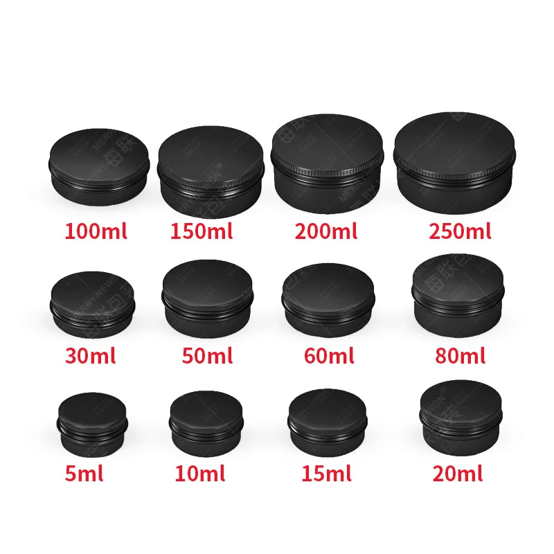 10pcs 30g 50g 60g 80g 100g 150g Aluminum Round Bottles Tin Cans Box Black Cream Jar Pot Screw Thread Lid Lip Balm Container