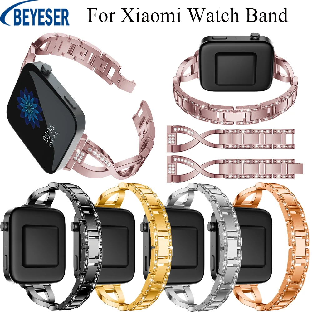 

18mm Luxury Strap For Xiaomi Watch Band Replacement Bracelet Stainless Steel Rhinestone Watch Strap For Huawei B5 Smart Bracelet