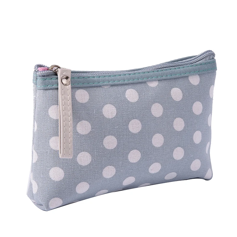 Portable Small Dot Zipper Cosmetic Bag Canvas Girl Travel Make Up Purse Organizer Phone Pouch