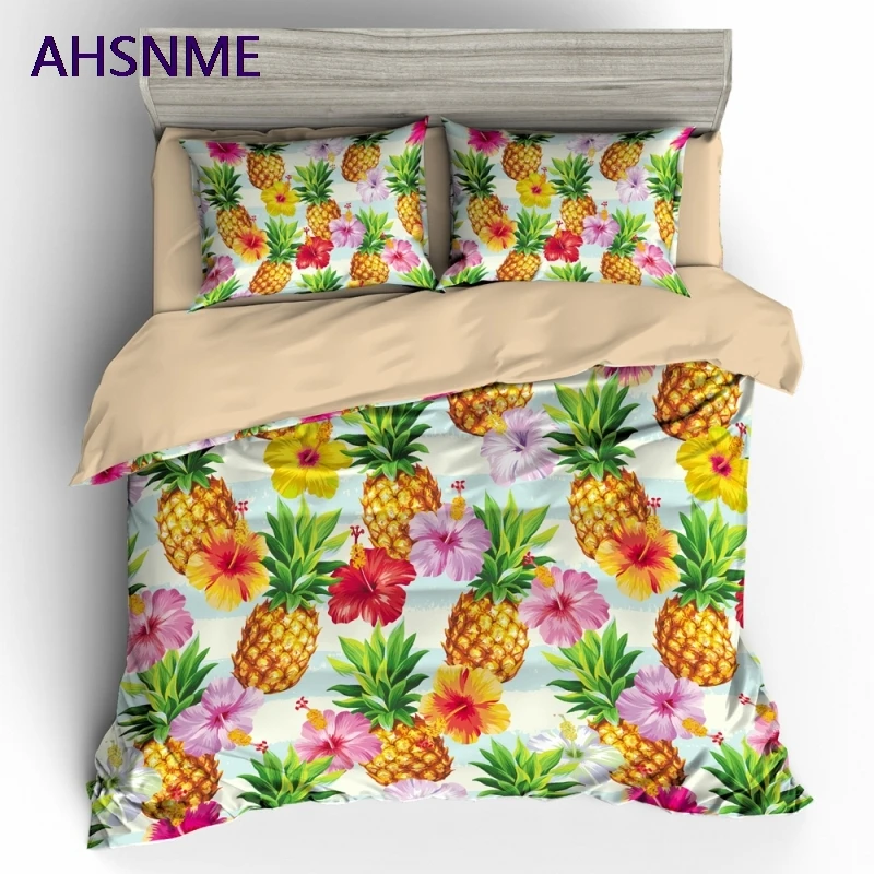 

AHSNME High Definition 3D Pattern Yellow Pineapple Cover Set Polyester Bedding Set Super King Queen Full Twin Size Bed Set