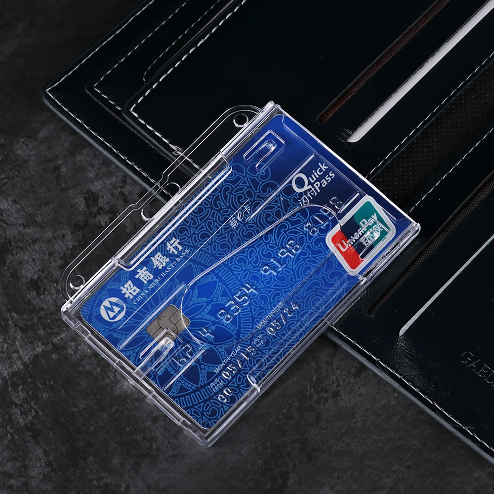 2020 Durable Multi-use Hard Plastic Work ID Card Sleeve Badge Protector Cover Case Practical Double-sided Card Holders