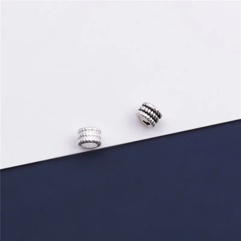 2pcs/lot 925 Sterling Silver Screw Pattern Round Beads 5mm Big Hole Woven Location Spacer Beads DIY Jewelry S925 Silver Findings