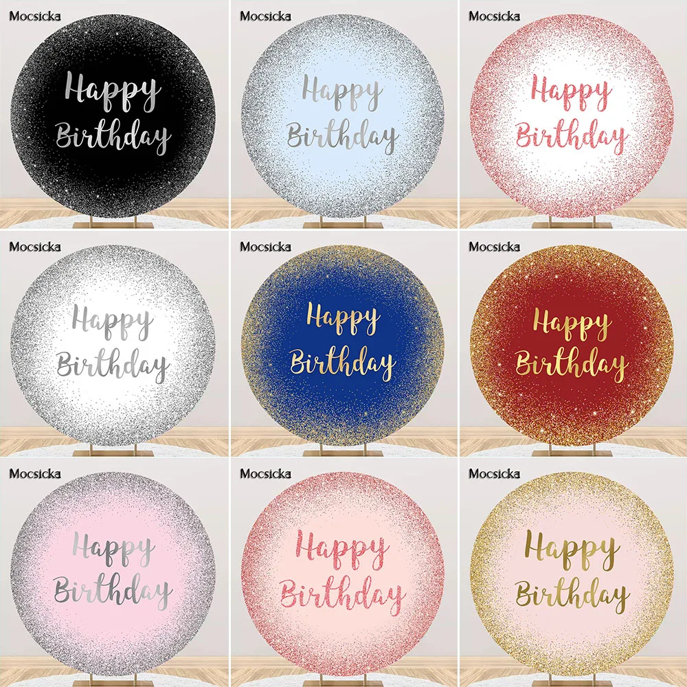 Adult Glitter Birthday Cake Smash Backdrop Shiny Children Happy Birthday Party Background Decorations Circle Cover Photo Shoot