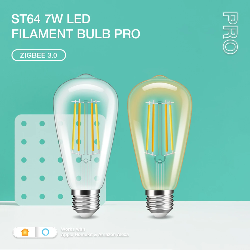 Gledopto-bombilla de filamento LED Zigbee3.0, lámpara Retro E27 ST64 7W Pro, Compatible con Tuya APP Echo Plus Alexa Voice RF Remote Control