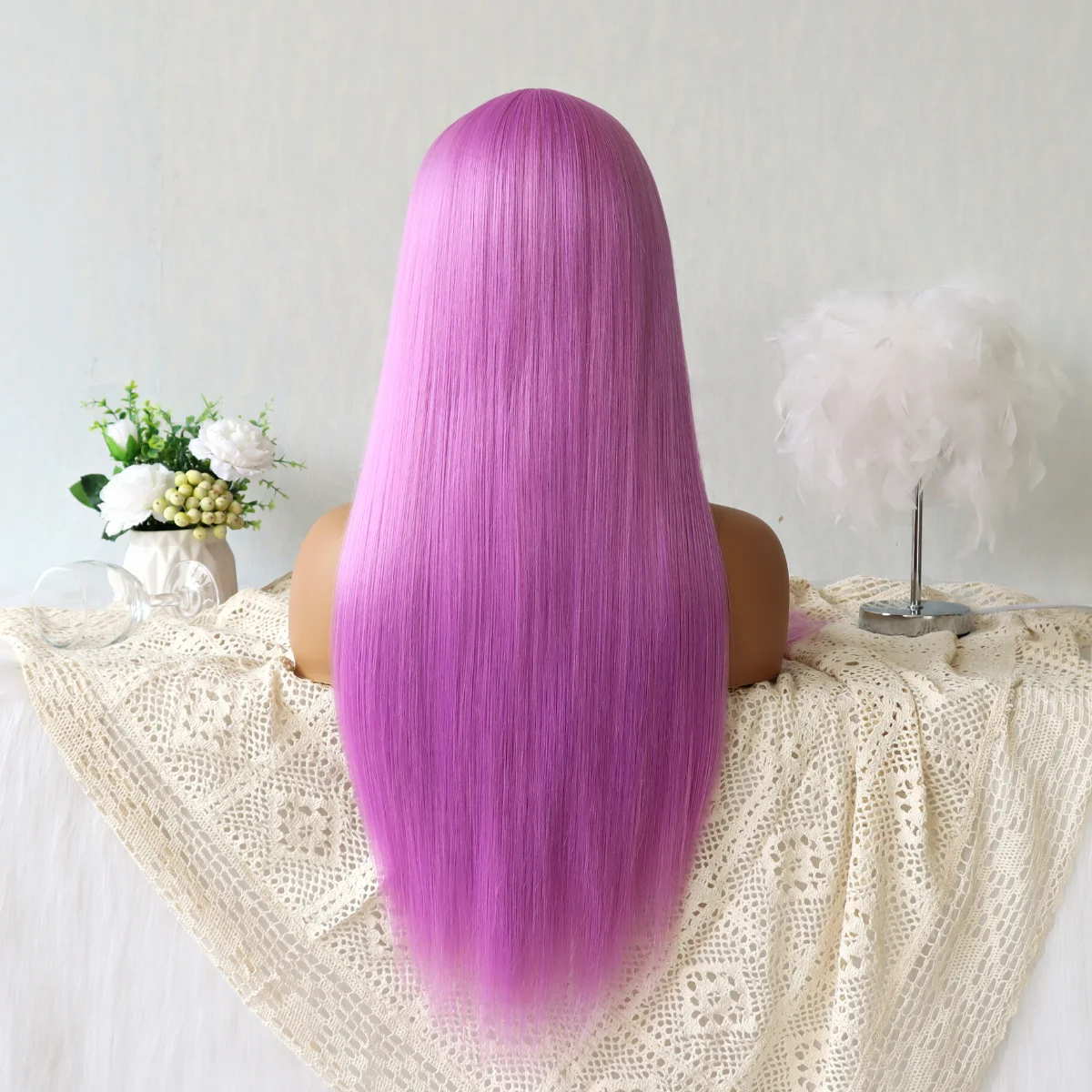 Lace Wigs Long Straight Hair Light Purple Color Wigs for Fashion Women Light Purple Synthetic Lace Wigs with Natural Baby Hair