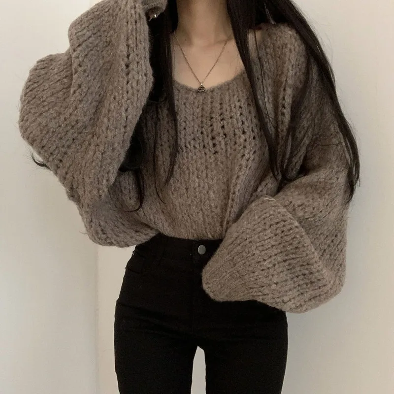 PLAMTEE 2022 New Autumn Women Sweater O Neck Lantern Sleeve Loose Casual Basic All-Match Minimalist Women Hot Pullover