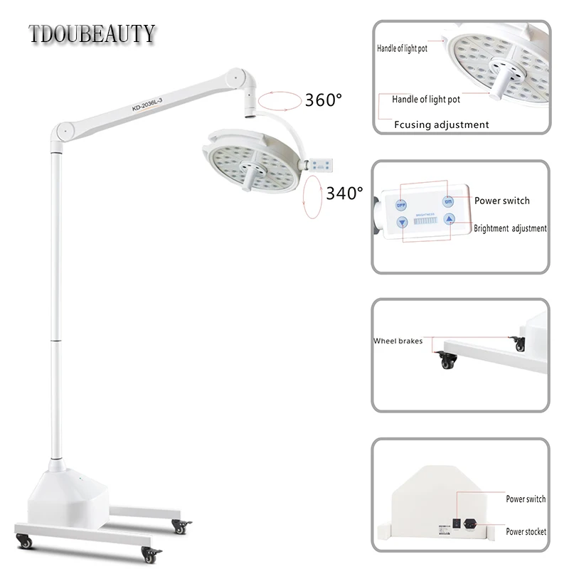 TDOUBEAUTY Super 108W Movable Floor Surgical Shadowless Lamp Pet Surgery Shadowless Lamp Plastic Surgery Lighting  Free Shipping