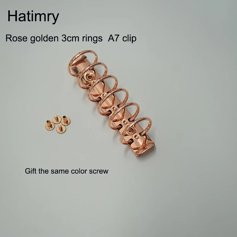 HATIMRY DIY  A7 3CM Rings Rose Godlen Binder Clip Standerd 6 Holes 3cm Diameter  For Notebook