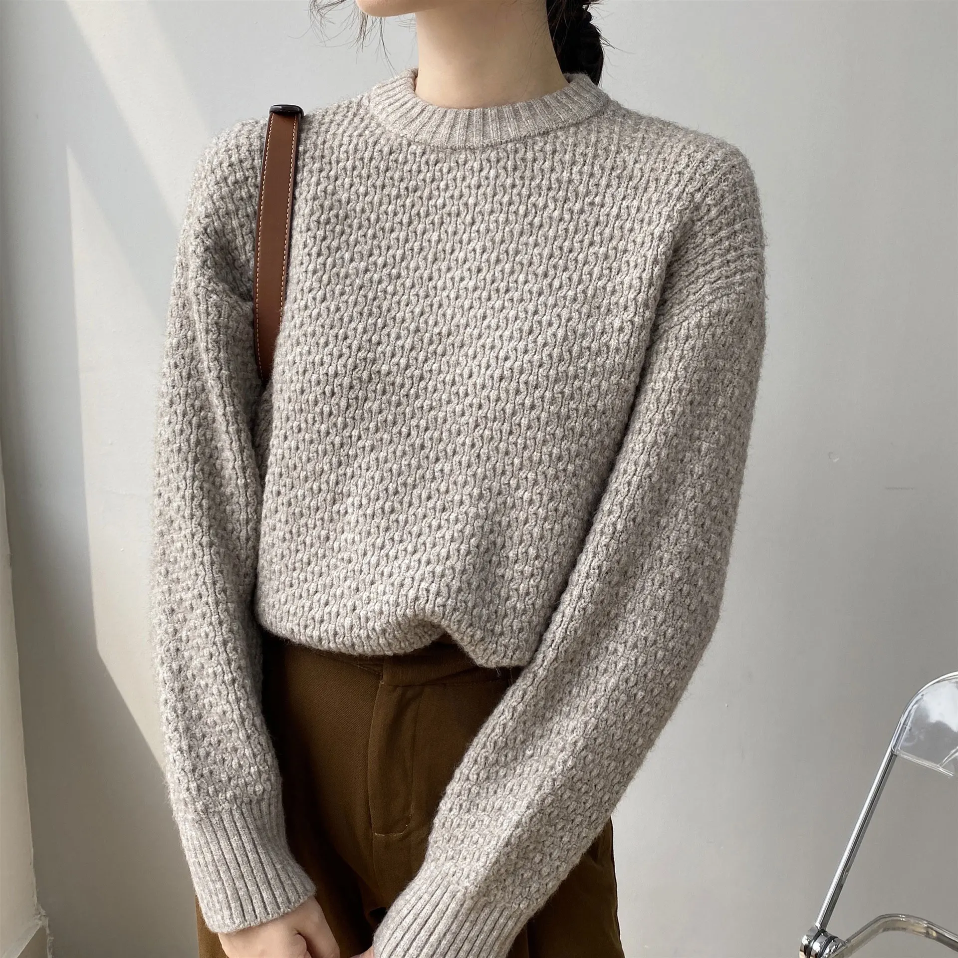 

2022 Winter Women Sweater And Pullovers O-Neck Long Sleeve Casual Sweater Women Solid Loose Sweater Cool Pullovers Pull Femme