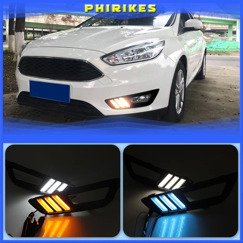 

2PCS LED Daytime Running Light For Ford Focus 3 MK3 2015 2016 2017 2018 Yellow Turn Signal Function Waterproof 12V Car DRL Lamp