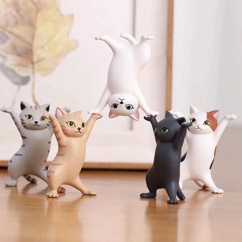 5 Buah Kucing Lucu Pemegang Pena Mainan Memegang Segala Sesuatu Kucing Earphone Braket Dekorasi Rumah Menari Kitty Set Penyimpanan Pemegang untuk Airpods