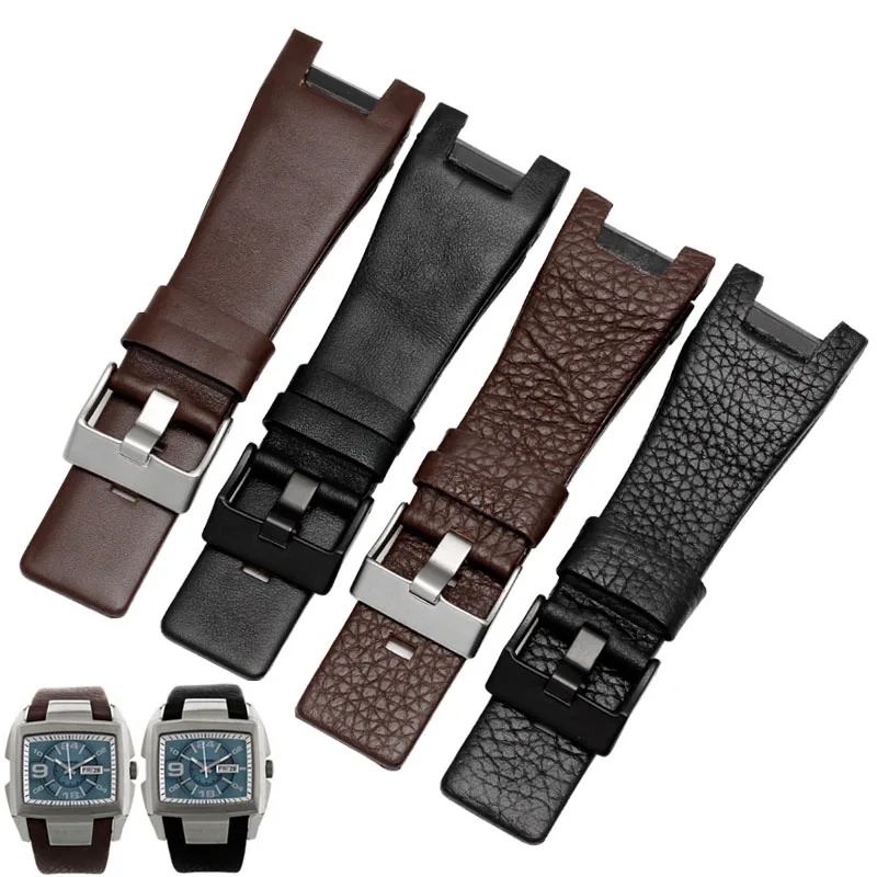 fit Diesel DZ4246 DZ1273b Bracelet 32*17mm plain black Dark brown genuine leather steel clasp watchband strap Dedicated men