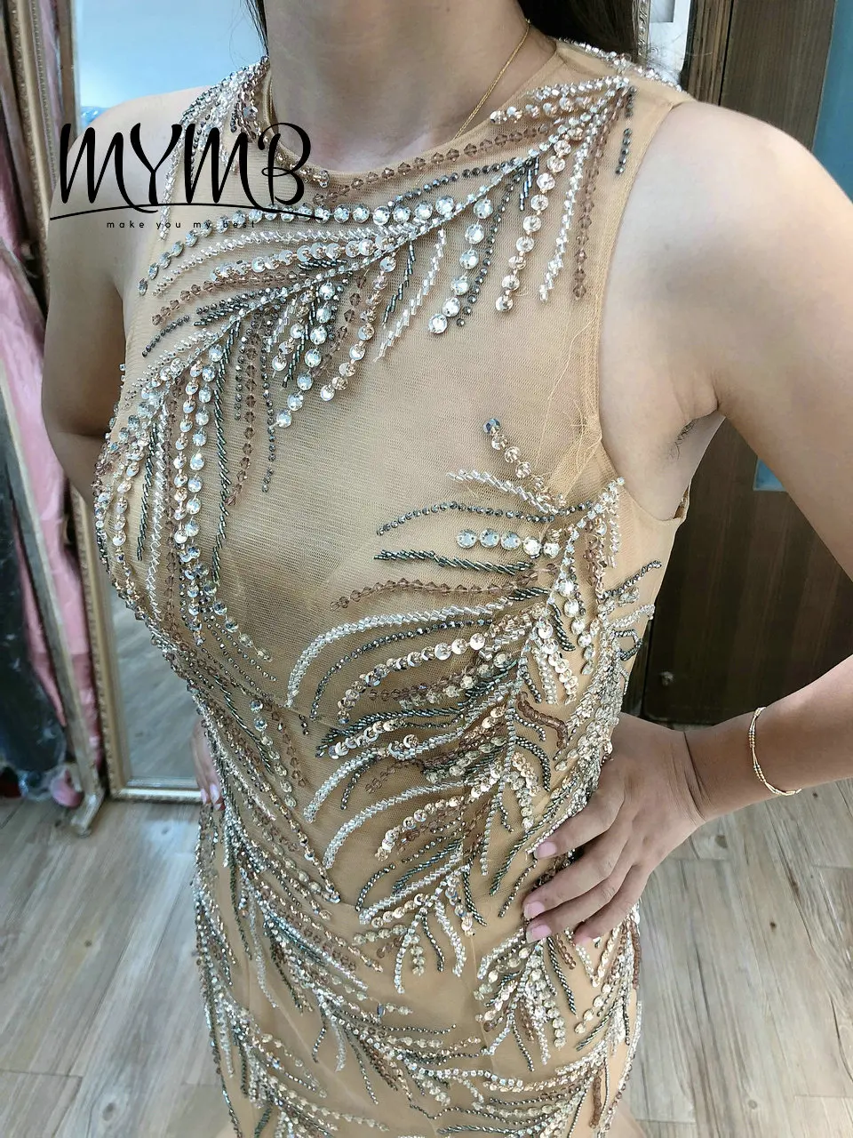 Amazing Beading Couture Long Evening Gown MYMB Nude Women Dress For Party And Wedding MY21123