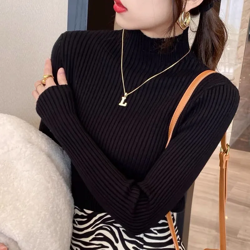 Womens Clothing Knit Pullover Autumn And Winter  Sweaters for Women Turtleneck Vintage Sweater White Black Gray Khaki Red 2339