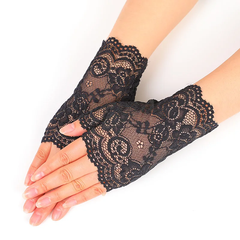 Women\'s Sun-Protection Lace Half Finger Thin Fingerless Gloves