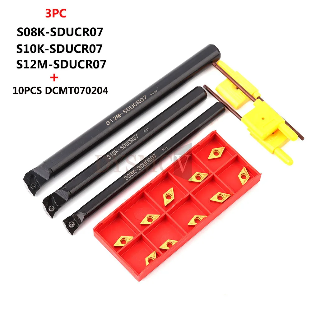 3PCS S08K-SDUCR07 S10K-SDUCR07 S12M-SDUCR07 95 Derajat Spiral Mengubah Dudukan Alat Pemboran Bar + 10PCS DCMT070204 Karbida Alat