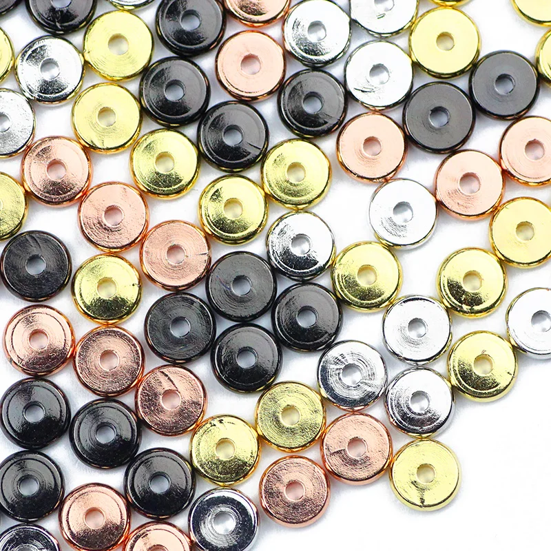 8/6/4mm Coin Copper Rhinestone Spacer Rose Gold Color black Flat Round Loose beads for Jewelry making bracelet  DIY Findings