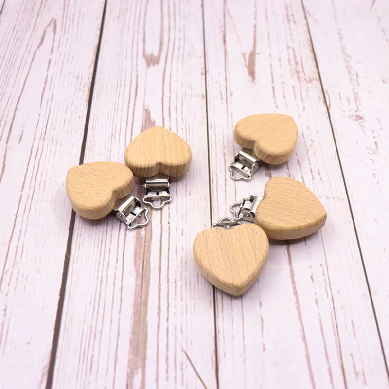 Clips de madera de haya para chupete, soporte para chupete con forma de Aniamls, personalizable, mordedor de grado alimenticio, 10 piezas