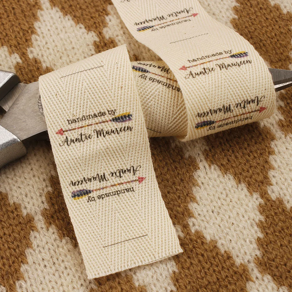 Cotton Twill Webbing, Flat or Folded Labels,Printed Sew-in Fabric,Custom Personalizada, Knitting or Crochet Labels, 30x60mm