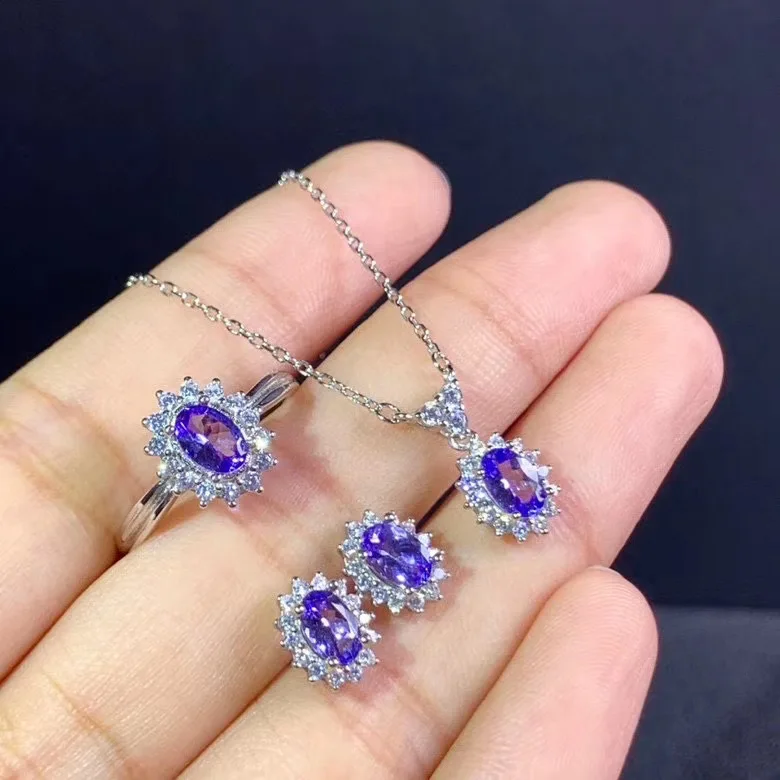 Columbia natural tanzanite set ring earrings necklace fashionable with new design quality 925 Silver