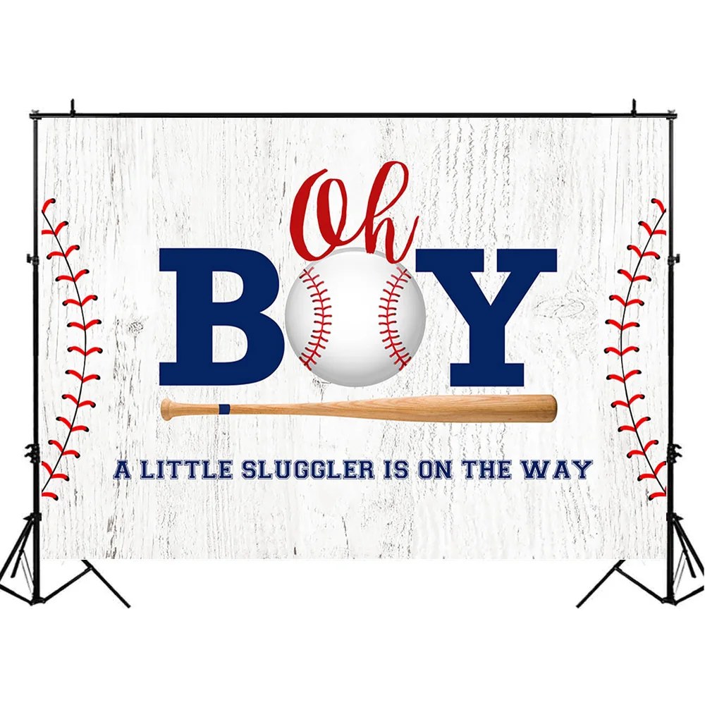 Mocckka Oh Boy A Little Lugger Baby Shower Latar Belakang Fotografi Bisbol Kayu Putih Latar Belakang Ulang Tahun Anak untuk Studio Foto