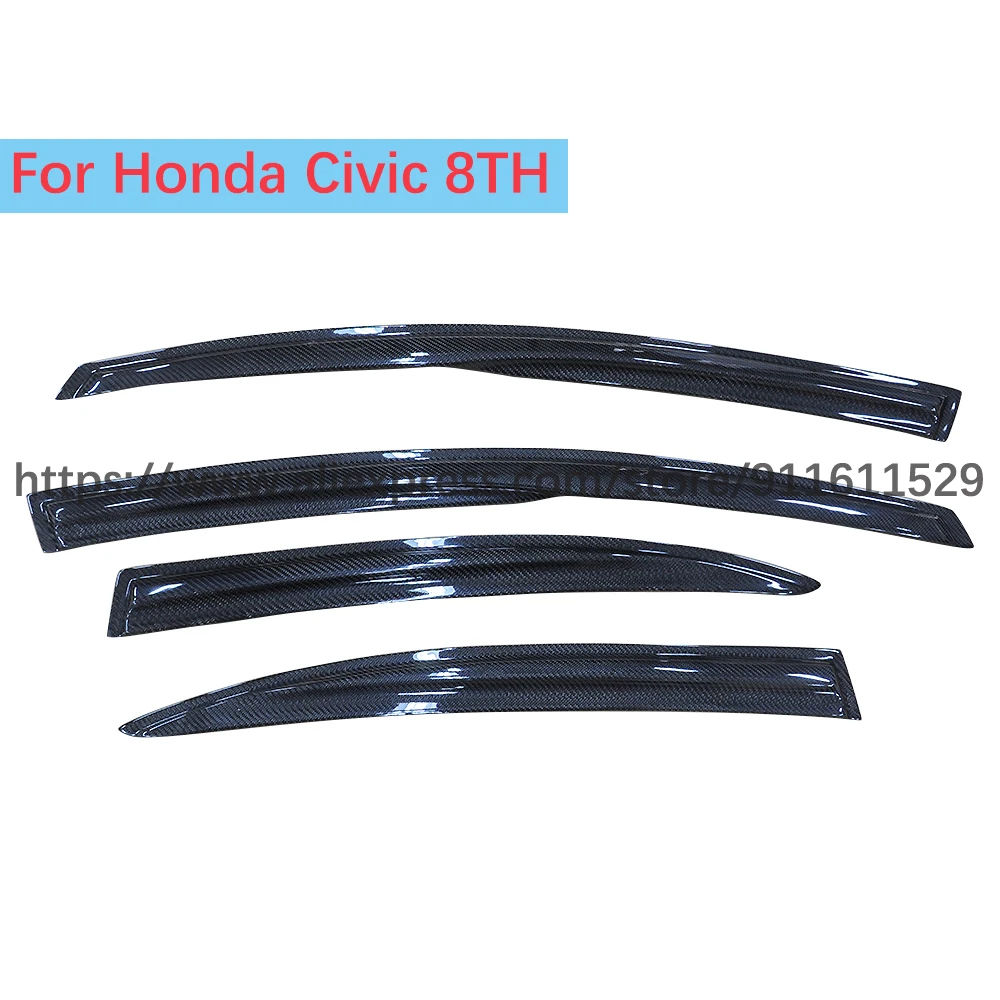 4Pcs Carbon fiber Car Awnings Shelters Side Window Visor Guard Vent Rain Guard Door Visor Cover Trim For  Honda CIVIC 2006-2009