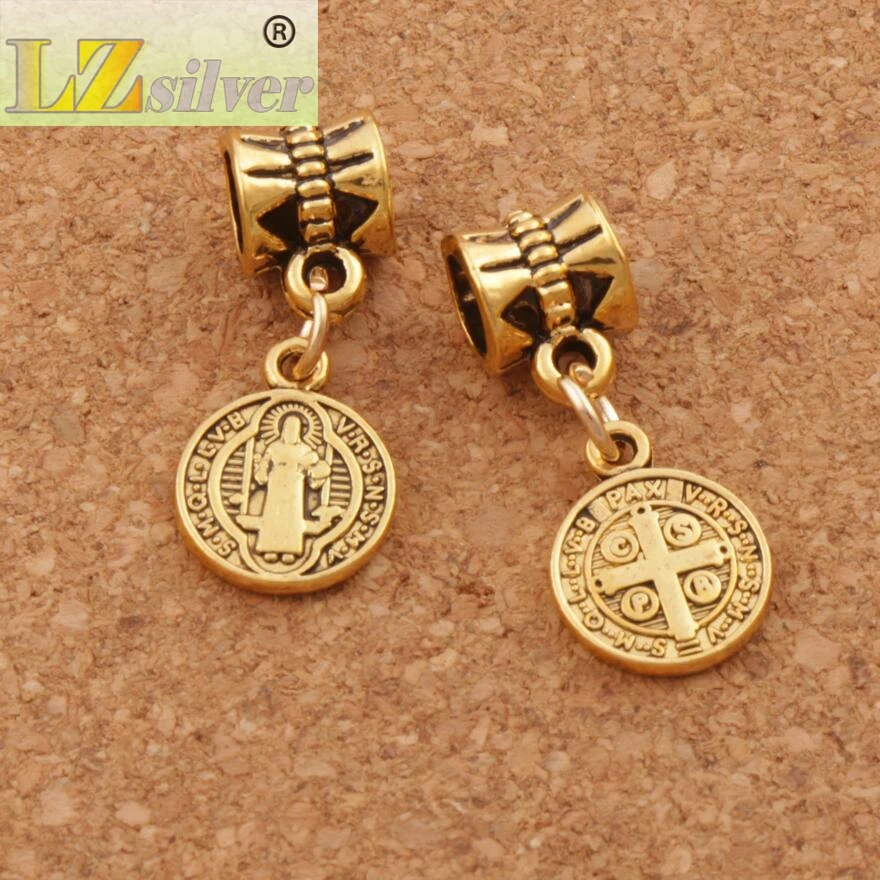 20Pcs 3Colors Saint St Benedict Nursia Patron Medal Cross Charm Beads 10.2X24mm Zinc Alloy Bronze Jewelry DIY B1650