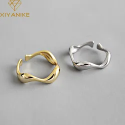XIYANIKE Silver Color Creative Handmade Rings Irregular Wave Smooth Engagement Jewelry for Women Size 16.5mm Adjustable