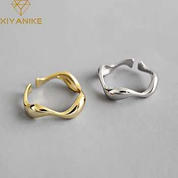 XIYANIKE Silver Color  Creative Handmade Rings Irregular Wave Smooth Engagement Jewelry for Women Size 16.5mm Adjustable