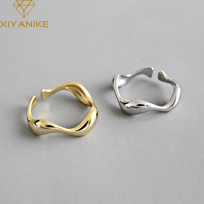 XIYANIKE kolor srebrny kreatywne ręcznie robione pierścionki nieregularna fala gładka biżuteria zaręczynowa dla kobiet rozmiar 16.5mm regulowany