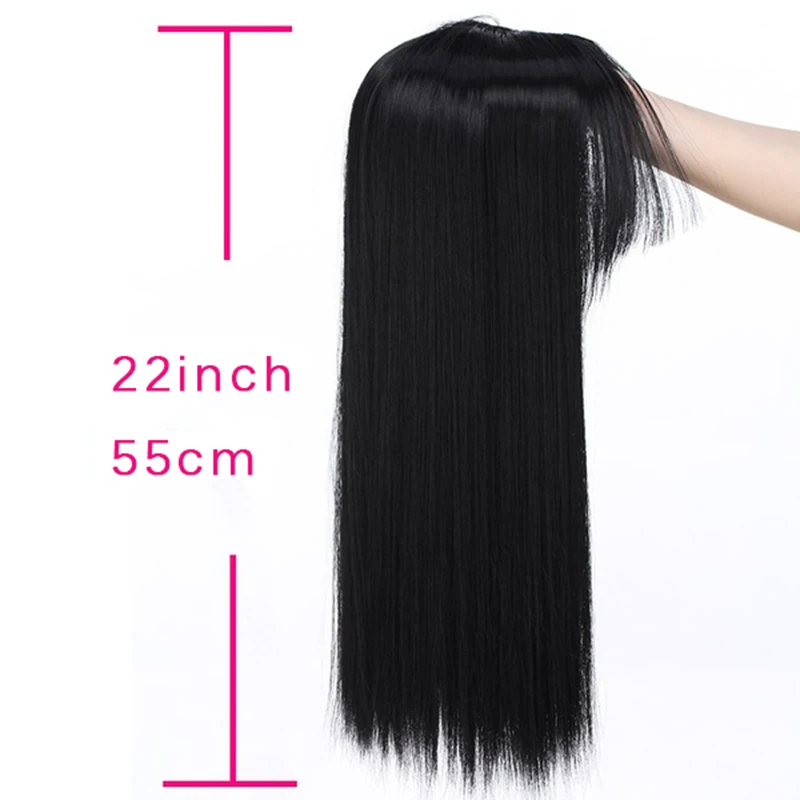 Gres-pieza de cabello sintético rubio para mujer, 3 Clips en extensión de cabello con flequillo, 22 \