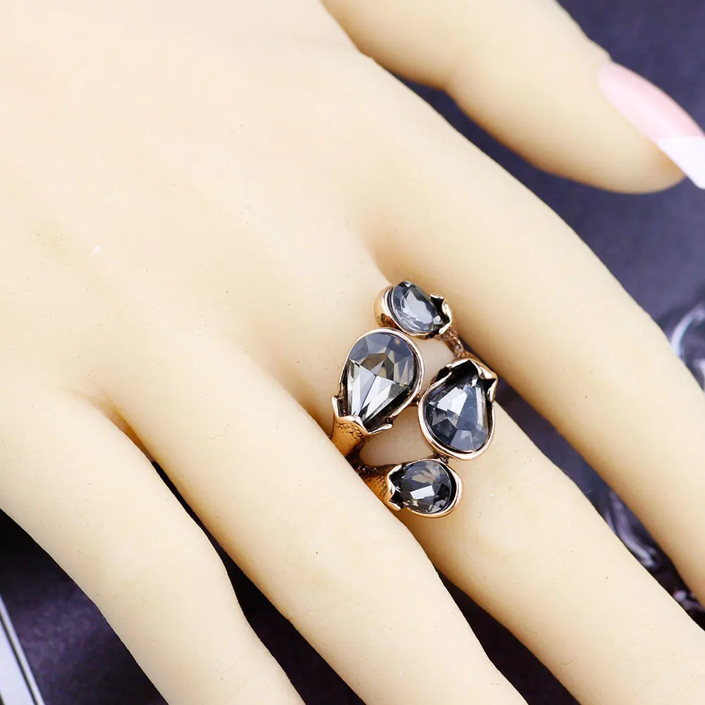 Sunspicems 2021 Elegent Gray Crystal Turkish Ring For Women Party Wedding  Jewelry Retro Vintage Gold Color Caesar Finger Ring