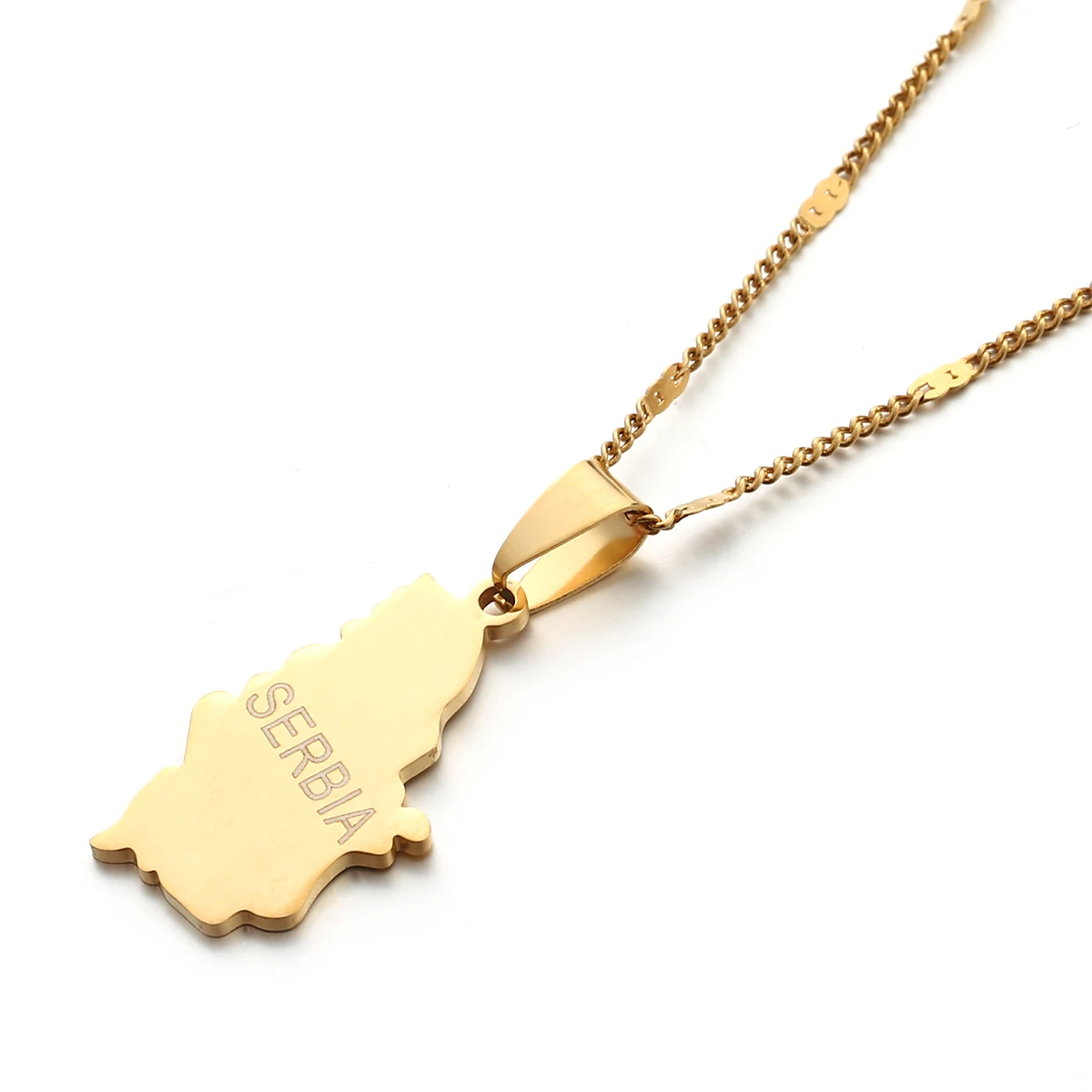 Stainless Steel Gold Color Serbia Map Pendant Necklaces Republika Srbija Map Chain Jewelry Gifts