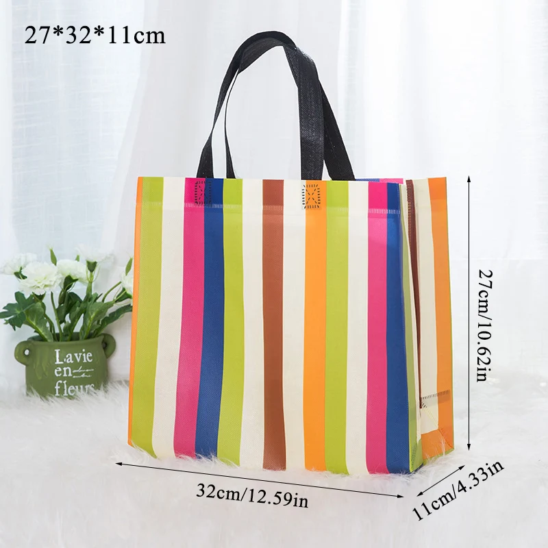 New Strip Foldable Shopping Bag Reusable Tote Pouch Women Travel Storage Handbag Fashion Shoulder Bag Female Canvas Shopping Bag