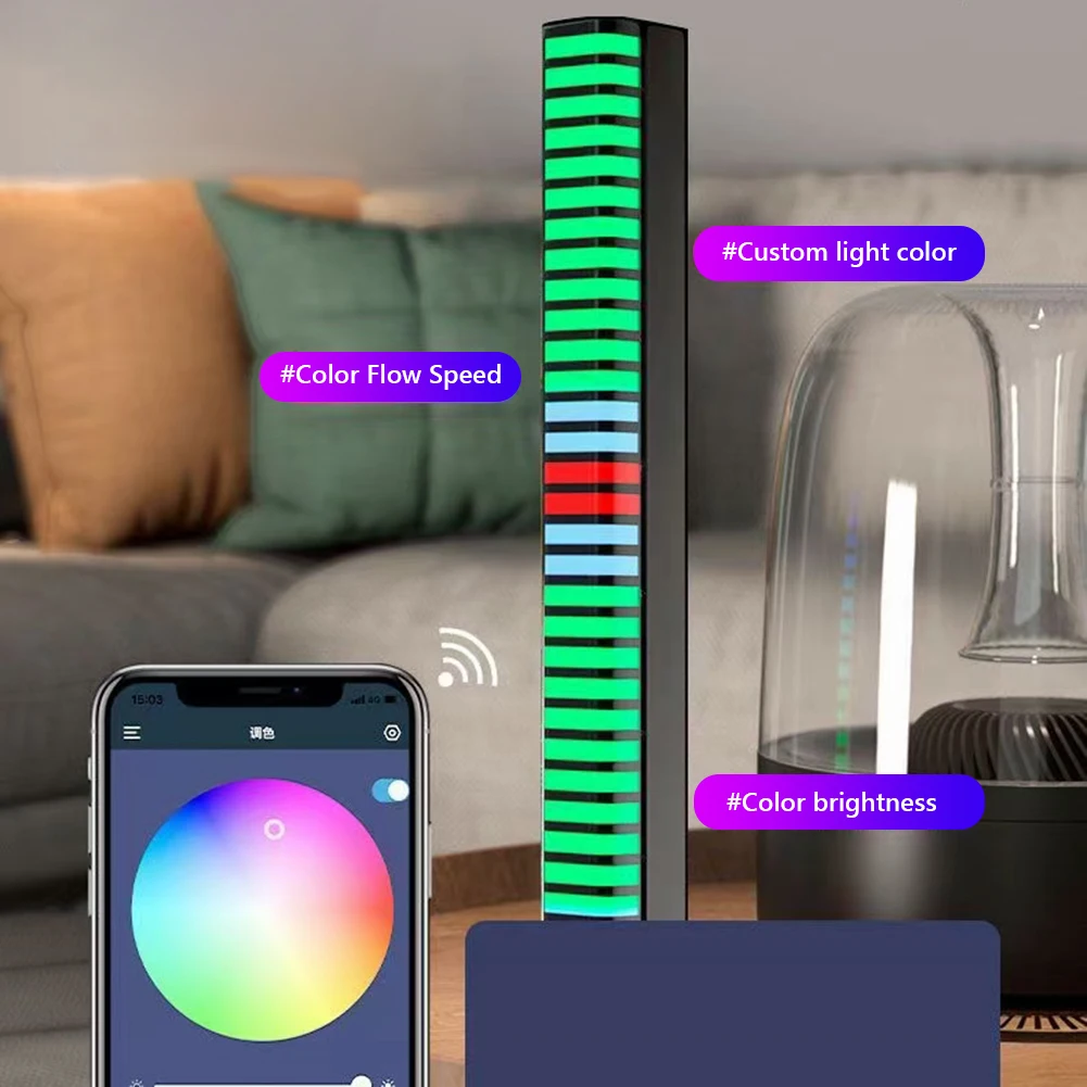 RGB Music Sound Control LED Strip Light 3D Voice-Activated Pickup Rhythm Light Strip Music Atmosphere Lamp Colorful Tube Lamps