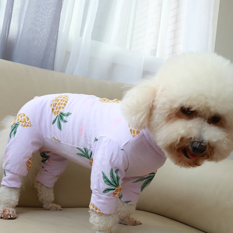 Pet Dog Jumpsuit Thin Printed Overalls 100%Cotton Puppy Clothes Protect Belly Pajamas For Small Dogs Chihuahua Poodle Home Wear