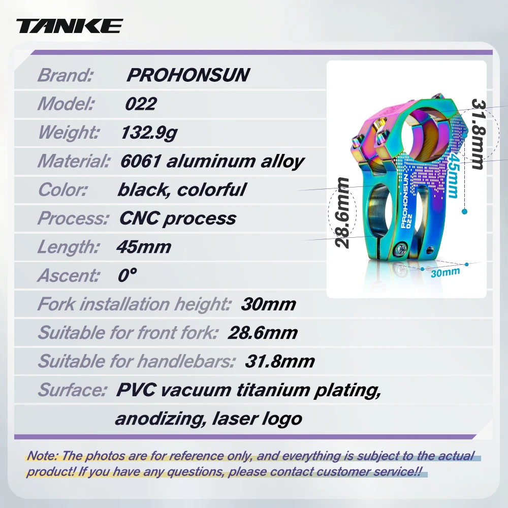 Tige de vélo de route TANKE-MTB, pièces de vélo en alliage d'aluminium CNC, guidon court haute résistance, 022, XC AM, 25.4mm,28.6mm,31.8mmavec couvercle